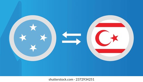round icons with Micronesia and Northern Cyprus flag exchange rate concept graphic element Illustration template design
