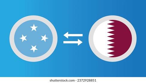 round icons with Micronesia and Qatar flag exchange rate concept graphic element Illustration template design
