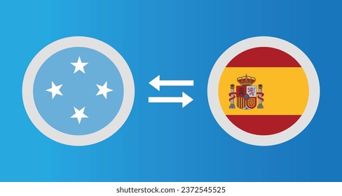 round icons with Micronesia and Spain flag exchange rate concept graphic element Illustration template design
