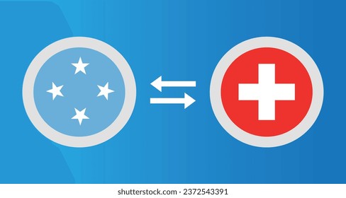 round icons with Micronesia and Switzerland flag exchange rate concept graphic element Illustration template design
