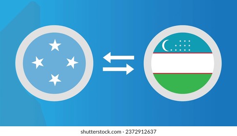 round icons with Micronesia and Uzbekistan flag exchange rate concept graphic element Illustration template design
