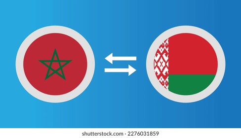 round icons with Morocco and Belarus flag exchange rate concept graphic element Illustration template design
