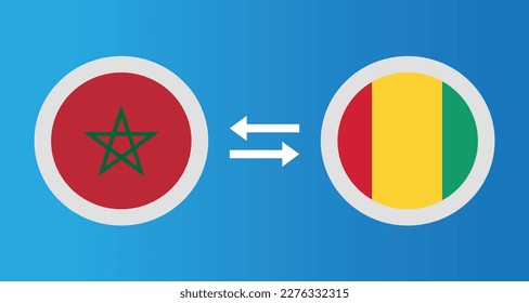 round icons with Morocco and Guinea flag exchange rate concept graphic element Illustration template design
