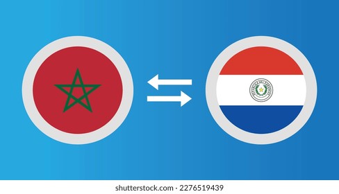 round icons with Morocco and Paraguay flag exchange rate concept graphic element Illustration template design
