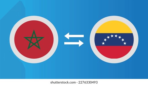 Rundsymbole mit Marokko und Venezuela Flaggenwechselkurs Konzept grafische Elemente Illustration Vorlage Design
