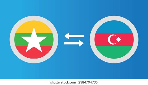 round icons with Myanmar and Azerbaijan flag exchange rate concept graphic element Illustration template design

