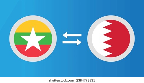 round icons with Myanmar and Bahrain flag exchange rate concept graphic element Illustration template design
