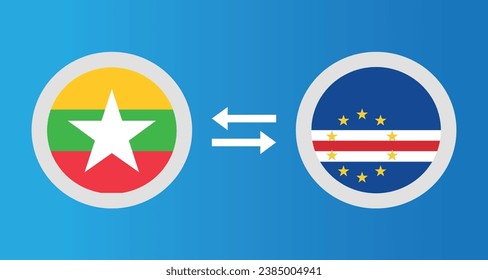 round icons with Myanmar and Cape Verde flag exchange rate concept graphic element Illustration template design
