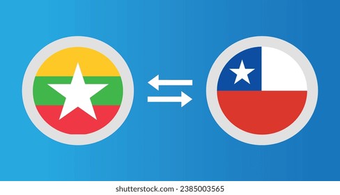 round icons with Myanmar and Chile flag exchange rate concept graphic element Illustration template design
