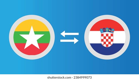 round icons with Myanmar and Croatia flag exchange rate concept graphic element Illustration template design
