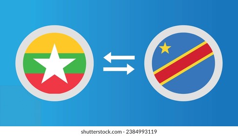 round icons with Myanmar and Democratic Congo flag exchange rate concept graphic element Illustration template design
