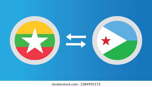 Rundsymbole mit Myanmar und Djibouti Flaggenwechselkurs Konzept Grafikelement Illustration Vorlage Design
