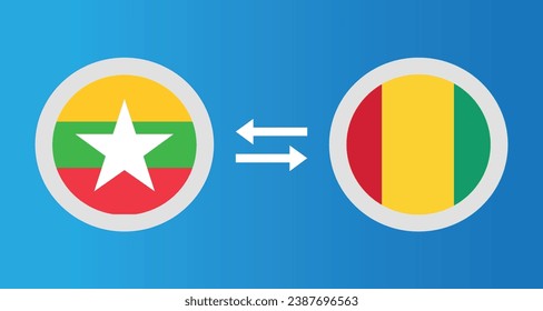 round icons with Myanmar and Guinea-Bissau flag exchange rate concept graphic element Illustration template design
