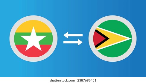 round icons with Myanmar and Guyana flag exchange rate concept graphic element Illustration template design
