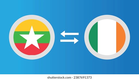 iconos redondos con el concepto de tipo de cambio del indicador Myanmar e Irlanda elemento gráfico Diseño de la plantilla de ilustración
