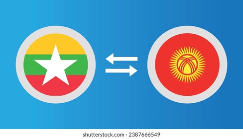 round icons with Myanmar and Kyrgyzstan flag exchange rate concept graphic element Illustration template design
