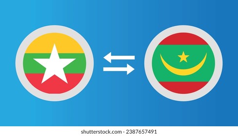 round icons with Myanmar and Mauritania flag exchange rate concept graphic element Illustration template design
