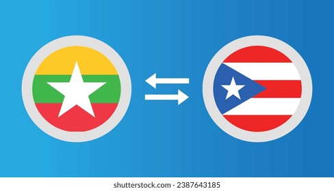 round icons with Myanmar and Puerto Rico flag exchange rate concept graphic element Illustration template design

