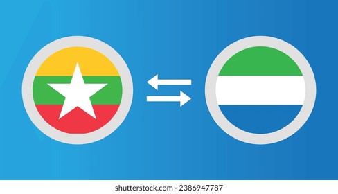 round icons with Myanmar and Sierra Leone flag exchange rate concept graphic element Illustration template design
