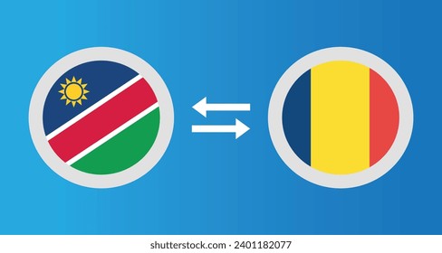 round icons with Namibia and Chad flag exchange rate concept graphic element Illustration template design
