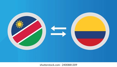 round icons with Namibia and Colombia flag exchange rate concept graphic element Illustration template design
