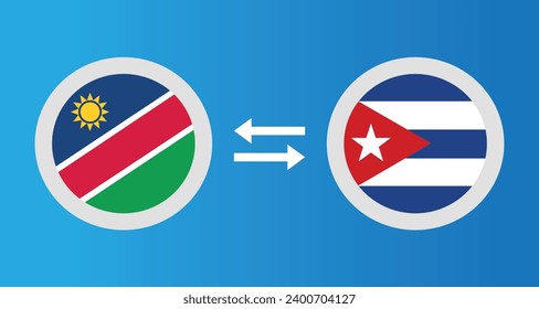 round icons with Namibia and Cuba flag exchange rate concept graphic element Illustration template design
