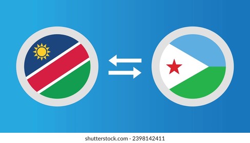 round icons with Namibia and Djibouti flag exchange rate concept graphic element Illustration template design
