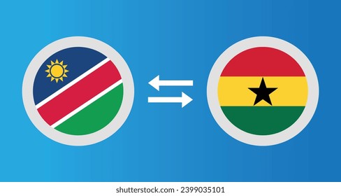 round icons with Namibia and Ghana flag exchange rate concept graphic element Illustration template design
