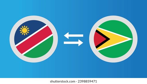 round icons with Namibia and Guyana flag exchange rate concept graphic element Illustration template design
