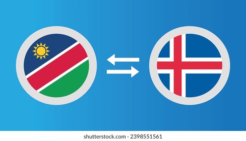 round icons with Namibia and Iceland flag exchange rate concept graphic element Illustration template design
