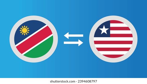 round icons with Namibia and Liberia flag exchange rate concept graphic element Illustration template design
