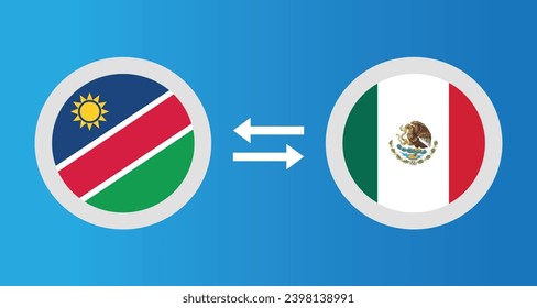 round icons with Namibia and Mexico flag exchange rate concept graphic element Illustration template design
