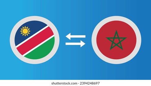 round icons with Namibia and Morocco flag exchange rate concept graphic element Illustration template design
