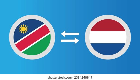 round icons with Namibia and Netherlands flag exchange rate concept graphic element Illustration template design
