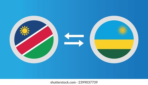 round icons with Namibia and Rwanda flag exchange rate concept graphic element Illustration template design
