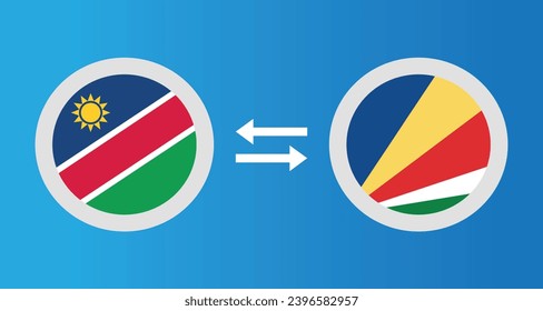 round icons with Namibia and Seychelles flag exchange rate concept graphic element Illustration template design
