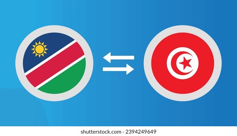 iconos redondos con el concepto de tipo de cambio de la bandera de Namibia y Túnez elemento gráfico Diseño de la plantilla de ilustración
