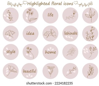 Round icons with natural elements to highlight stories, social media, for bloggers, photographers, to highlight covers.
Aesthetic background, modern trendy blog and fashion stories.