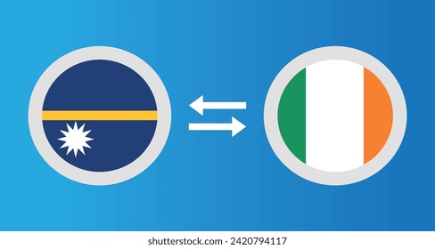 round icons with Nauru and Ireland flag exchange rate concept graphic element Illustration template design
