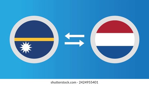 round icons with Nauru and Netherlands flag exchange rate concept graphic element Illustration template design
