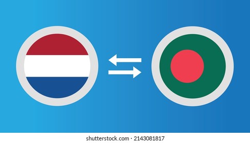 round icons with Netherlands and Bangladesh flag exchange rate concept graphic element Illustration template design
