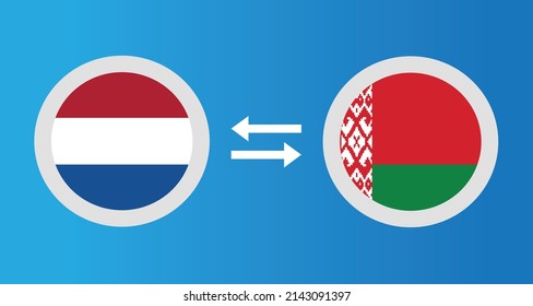 round icons with Netherlands and Belarus flag exchange rate concept graphic element Illustration template design
