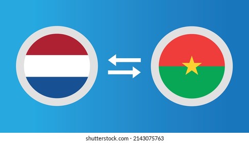 round icons with Netherlands and Burkina Faso flag exchange rate concept graphic element Illustration template design
