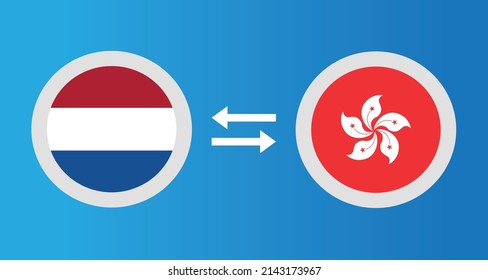 round icons with Netherlands and Hong Kong flag exchange rate concept graphic element Illustration template design
