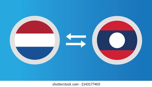 round icons with Netherlands and Laos flag exchange rate concept graphic element Illustration template design
