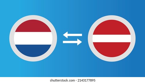 round icons with Netherlands and Latvia flag exchange rate concept graphic element Illustration template design
