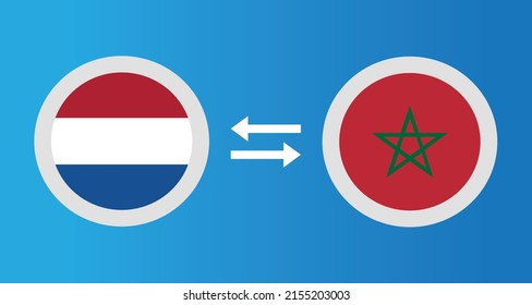 iconos redondos con la bandera de los Países Bajos y Marruecos concepto de tipo de cambio elemento gráfico Ilustración diseño de la plantilla
