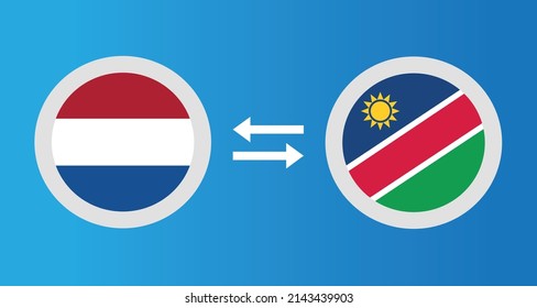 round icons with Netherlands and Namibia flag exchange rate concept graphic element Illustration template design
