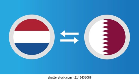 round icons with Netherlands and Qatar flag exchange rate concept graphic element Illustration template design
