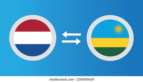round icons with Netherlands and Rwanda flag exchange rate concept graphic element Illustration template design
